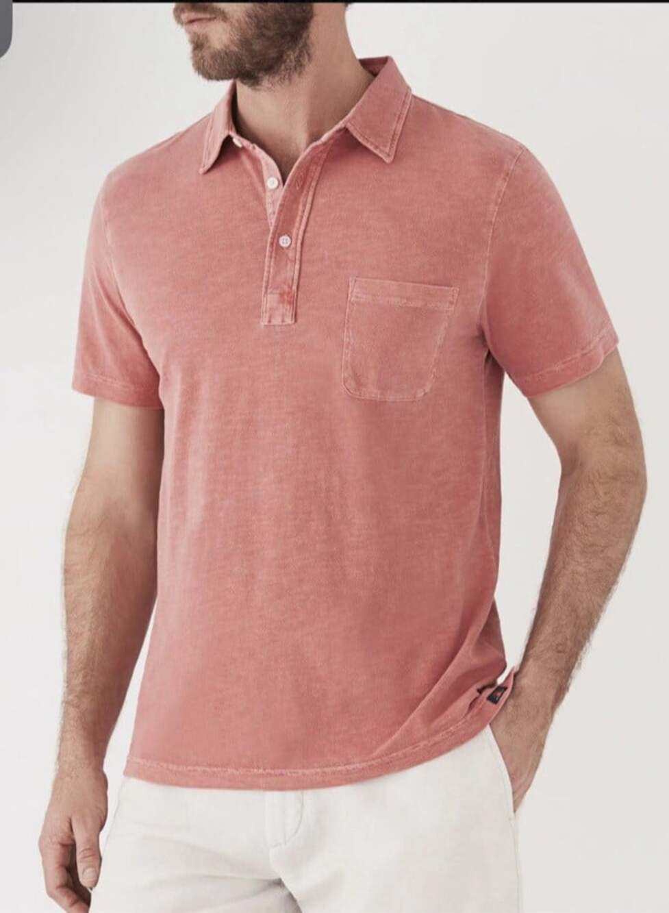 Faherty Polo Shirt Mens Sz L Faded Red Sunwashed Organic Slub Cotton Pocket Peru